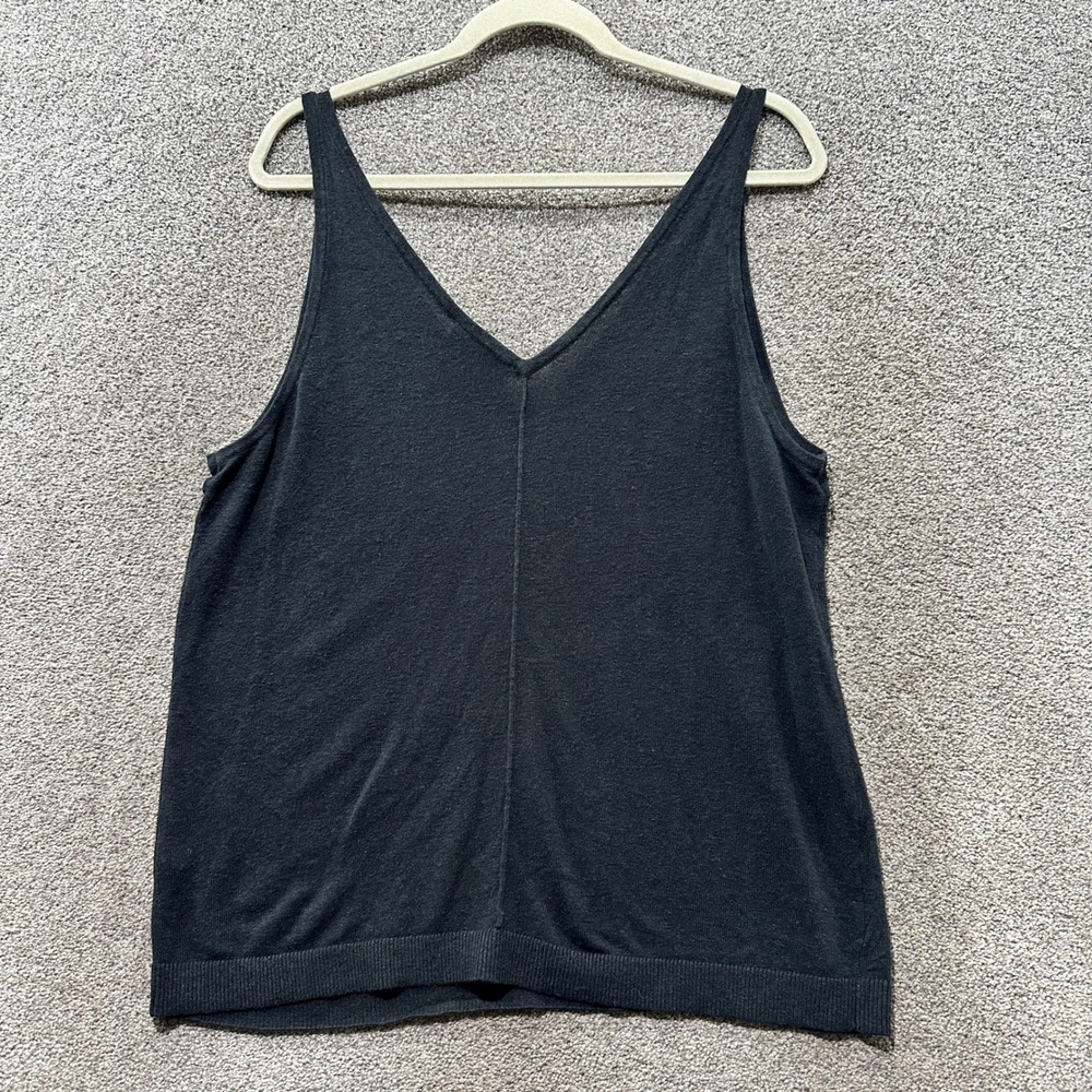 Lane Bryant Knit Tank Top 14/16 Black Linen Blend V Neck Minimalist Capsule‎